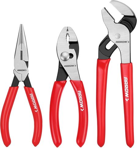 ARROW 3PCS Pliers Set, 6" Needle Nose Pliers, 6" Slip Joint, 8" Groove Joint with Non-slip Handle, Premium Carbon Steel, for Daily Repair & Home Maintenance in Kuwait