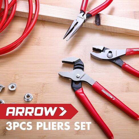 ARROW 3PCS Pliers Set, 6" Needle Nose Pliers, 6" Slip Joint, 8" Groove Joint with Non-slip Handle, Premium Carbon Steel, for Daily Repair & Home Maintenance in Kuwait