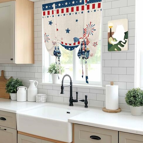 Independence Day Tie Up Curtains for Window, Blue Truck Firework Star Blue Red Flag Thermal Insulated Balloon Shade Adjustable Rod Pocket Curtains Valance Panels for Kitchen Bathroom Café 42'' x 63'' in Saudi Arabia