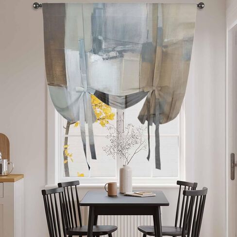 Blue Grey Art Tie Up Curtains for Window, Vintage Painting Abstract Retro Art Thermal Insulated Balloon Shade Adjustable Rod Pocket Curtains Valance Panels for Kitchen Bathroom Café 46'' x 63'' in Saudi Arabia