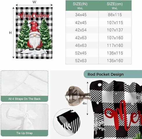 Black White Plaid Christmas Tie Up Curtains for Window, Gnomes Xmas Tree Snowflake Winter Thermal Balloon Shade Adjustable Rod Pocket Curtains Valance Panels for Kitchen Bathroom Café 34'' x 45'' in Saudi Arabia