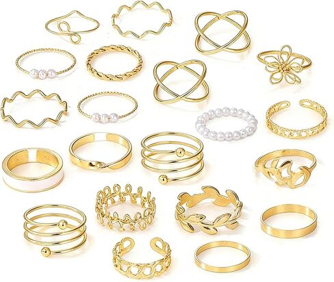22Psc Gold Knuckle Rings Set for Women Retro Adjustable Stackable Rings Boho Stackable Vintage Non Tarnish Gold Rings Simple Twist Hollow Cute Rings Pack Jewelry for Women Gift in Kuwait