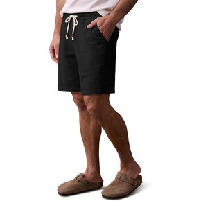Comdecevis Linen Shorts for Men Casual Cotton 7 Inch Inseam Elastic Waist Drawstring Short Beach Shorts for Men Black L in Kuwait