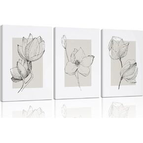 3Pcs Neutral Botanical Canvas Wall Art Beige Simple floral Painting Pictures Wall Decor Vintage Line flower Poster Print Artwork for Living Room Bedroom Bathroom Scene Home Decoration Unframed in Saudi Arabia