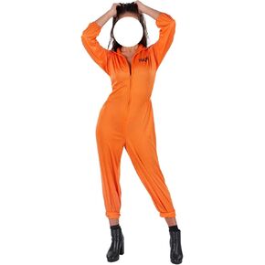 زي السجين للبالغين من iTranyee للهالوين بأكمام طويلة بذلة برتقالية اللون لنزلاء السجن، ملابس تنكرية إجرامية مضحكة in Kuwait