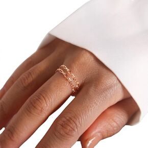 سلسلة متلازمة القلب خاتم مزدوج ذهبي دائم 16 قيراط سلسلة مزدوجة مطلية بالذهب الوردي، خاتم فضة مجوهرات دائمة in Kuwait