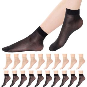 20 Pairs Women's Ankle Sheer Nylon Socks Soft Thin Tight Hosiery with Reinforced Toe Black Nude One Size in Kuwait