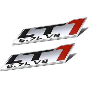 مجموعة زوج LT1 5.7L V8 محرك غطاء المحرك شارة ثلاثية الأبعاد شعار ملصق اسم (فضي أسود أحمر) in Kuwait