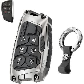 Heavy Key Fob Cover for Chevy Tahoe Suburban GMC Yukon 2026 2025-2021 6 Button Car Key Case Protector Zinc Alloy Keychain (Silver) in Saudi Arabia