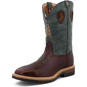 حذاء Twisted X للرجال مقاس 12 بوصة للعمل الغربي، بمقدمة مربعة من خليط معدني، بني وأحمر فلاش، 10 EE in Kuwait