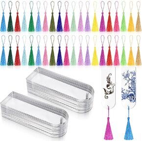 80 PCS 2MM Clear Acrylic Bookmark Blanks, 6" x 2" Extra Thick Semicircle Clear Bookmark Plastic Blank with 40 pcs Colorful Tassels Transparent Rectangle Round Bookmarks for DIY Crafting Projects in Kuwait