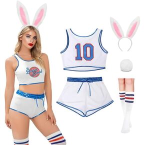 Womens Halloween Bunny Jersey Set 90s Adult Basketball Costume Space Movie Outfit & Shorts White XS-XXL in Kuwait