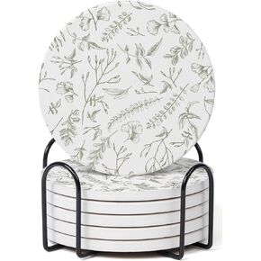 مجموعة من 6 قواعد أكواب زهرية باللونين الأزرق والأبيض مع حامل، قواعد أكواب للمشروبات من السيراميك الماص مع دعامة من الفلين لحماية الطاولة، ديكور طاولة القهوة in Kuwait