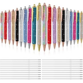 20 Pcs Bling Rhinestone Pens Colorful Metal Ballpoint Diamond Pens Fancy Sparkly Crystal Press Retractable Black Ink 1mm for Women Office Meeting Birthday Weeding Ideal Gifts (10 Colors) in Kuwait