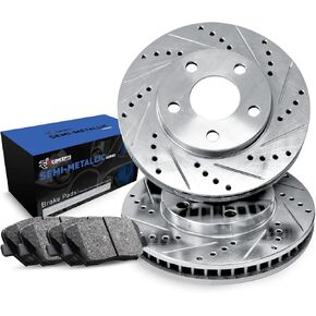 R1 Concepts Rear Brake Kit For 2014-2022 Mini Cooper| Drilled Slotted Brake Rotors| Semi-Metallic Brake Pads and Rotors Kit in Kuwait