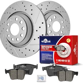 Ceramic Rear Brakes Pad and Rotors Drilled Slotted Vented Replacement Disc Brake Kits for Volkswagen Arteon 2019-2023/ Atlas Cross Sport 2020 2021 2022/ Atlas 2018-2022/ Golf R 2015 2016 2017-2019 in Kuwait