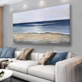 Yuaxker Ocean Canvas Wall Art Blue and Gold Wall Decor Modern Aesthetic Canvas Painting Super Large Size Artwork for Living Room Bedroom Dinning Room Office 30x60 inch in Saudi Arabia