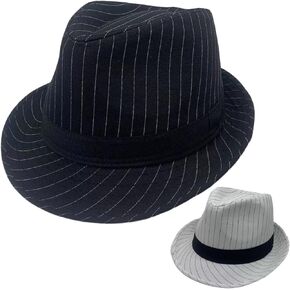 2 Pack 1920S Gangster Mob Boss Costume Pinstripe Fedora Hat Men Women(Black/Black) in Kuwait