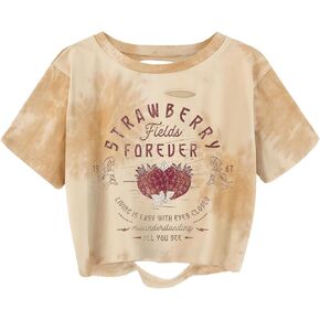 TIXOM Women Country Music Graphic Distressed Tee Shirt Sexy Ripped Short Sleeve Crop Tops in Kuwait