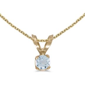 10k Yellow Gold Round Aquamarine Pendant with 16" Chain in Kuwait