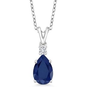 Gem Stone King 2.23 Cttw Blue Sapphire and White Lab Grown Diamond Pendant Necklace For Women | 925 Sterling Silver | Pear Shape 10X7MM | With 18 Inch Chain in Kuwait