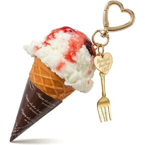 Cute Bag Charms - 3D Realistic Strawberry Pink Ice Cream Cone Keychain, Kawaii Aesthetic Purse Key Ring Gift in Kuwait