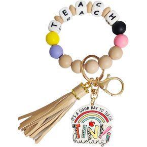 Teacher Appreciation Gifts Silicone Bracelet Keychain Handmade Keyring Wristlet with Leather Tassel Wallet Women in Saudi Arabia