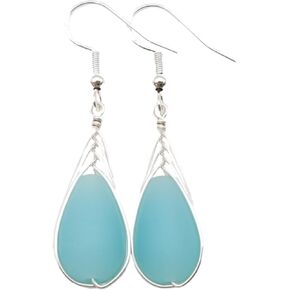 Hawaii Handmade Sea Glass Earrings, Aqua Wire Braided Teardrop Beach Glass Jewelry, Directly From Our Island of Oahu, Hawaiian March Birthday Gift For Women in Kuwait