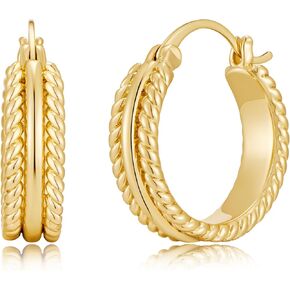 Chunky Gold Hoop Earrings for Women - 14k Gold Plated Twisted Rope Thick Hoops, Lightweight Hypoallergenic Small Hoop Earrings, Trendy Fashion Jewelry Gifts in Kuwait