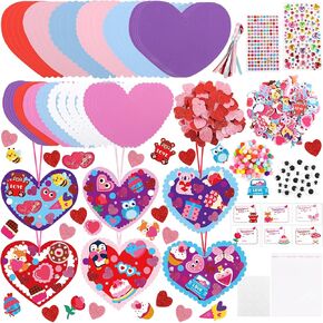 LOAVER 24 Sets Valentines Day Heart Ornaments Craft Kit,DIY Assorted Foam Heart with Shape Stickers Googly Eyes Rhinestones Bookmark for Valentines Day Presents Gift Exchange Craft Supplies in Kuwait
