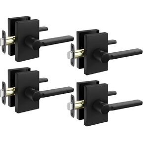 Goldenwarm Black Exterior Door Lock Set, Zinc-Alloy Matte Black Front Door Handle with Lock and Deadbolt, Heavy Duty Square Exterior Door Handle with Deadbolt - 2 Pack in Kuwait