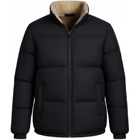 hathne Men's Winter Warm Fleece Lined Jacket Lightweight Thick Stand Collar Full Zip Jacket Coat in Kuwait