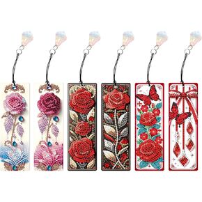 6 pcs Diamond Painting Bookmarks, Diamond Art Bookmarks for Adults, DIY Bookmark, Diamond Art Kits for Adults Beginners, Gift for Women (Rose) in Kuwait