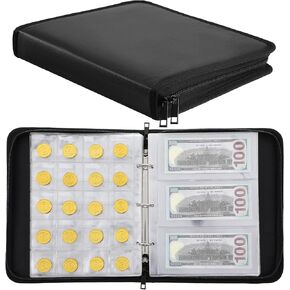 Fireproof Coin Collection Album, 360 Pockets & 36 Sleeves Paper Money Currency Album, Water-Resistant Storage Binder for Coins, Currency, Stamps, Black in Kuwait