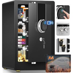 صندوق آمن بيومتري كبير بطول 23.62 سم، خزائن منزلية مقاومة للماء، مستندات آمنة مع حجرة سفلية مخفية، تنبيهات مزدوجة مضادة للسرقة، وضع كتم الصوت، أمان رقمي للمنزل والعمل in Kuwait