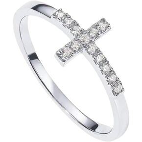 Gold/Silver Cross Rings for Women Cubic Zirconia Diamond Stackable Ring Simple Minimalist Faith Religious Personalized Fashion Catholic Jewelry Eternity Promise Infinity Wedding Band for Her in Kuwait
