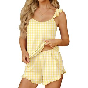 طقم بيجامة نسائي من Ekouaer، قميص وسروال قصير مكشكش، طقم صالة من قطعتين، ملابس نوم، بيجامة زفاف لطيفة ومريحة للصيف للنساء in Kuwait