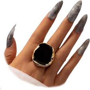 Chunky Gold Big Black CZ Enamel Drip Rings for Women Statement, Unique Large Crystal Silver Cocktail Ring Set Punk Geometric Jewelry Accessories Gifts in Kuwait