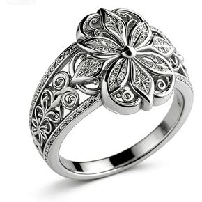 Chunky Gold Flower Ring For Women, Dainty Hollow-Out Engraved Plumeria Flower Pattern Design Ring Hawaiian Princess Scroll Promise Stackable Wedding Engagement Jewelry Gift in Kuwait