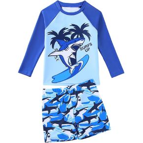 Toddler Boy Swimsuit Boys Swim Set 2 Piece Long Sleeve Boys Swimming Shirt Trunks Rash Guard Bathing Suits in Kuwait