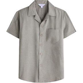 Boys Linen Shirts Button Down Short Sleeve Casual Summer Beach Shirt Cuban Collared Shirt with Pocket in Kuwait