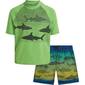 مجموعة سباحة للأولاد من Big Chill - قطعتان سريع الجفاف بعامل حماية من الأشعة فوق البنفسجية 50+ قميص سباحة للحماية من الطفح الجلدي بأكمام قصيرة وسروال سباحة للأولاد in Kuwait