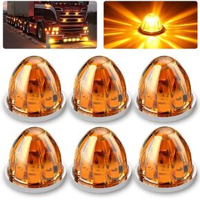 Aila 2Pcs Amber Watermelon LED Marker Lights for Truck, Dual Function Strobe + Steady Modes, 12V-24V Waterproof Cab Clearance Lights with Chrome Bezel for Truck Trailer Semi RV Bus Van in Kuwait