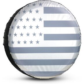 Spare Tire Cover for RV Trailer,Silver Waterproof PU Leather American Flag Spare Tire Cover Protectors,Fit for Jeep Wrangler RV,SUV (14" fits for tire Diameter 66-69cm/25.98-27.5in) in Kuwait