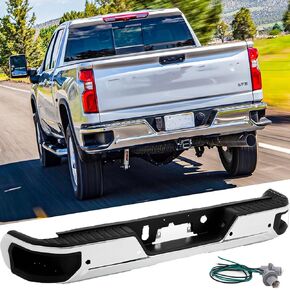 مجموعة المصد الخلفي من الفولاذ لـ 2019-2025 Chevy Silverado 1500 & GMC Sierra 1500 بدون عادم مزدوج مع فتحات مستشعر بارك استبدال المصد الخلفي من الكروم لـ GM1103211 in Kuwait