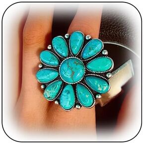 Boho Turquoise Western Jewelry for Women Dainty Country Cowboy Cowgirl Large Open Rings Fashion Big Round Natural Stone Knuckle Ring Statement Jewelry in Kuwait