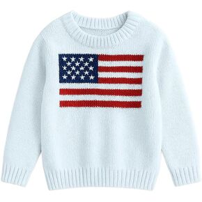 GodLover Women's American Flag Pattern Long Sleeve Lightweight Round Neck Sweater Casual Loose Pullover Sweater in Kuwait