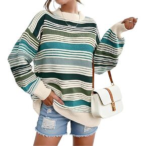 بلوفر نسائي مخطط متباين من TOPYOGAS، بلوفر شتوي كبير الحجم وأكمام طويلة، بلوفر شتوي in Kuwait