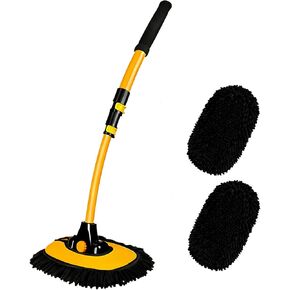 Car Wash Brush with Long Handle, 15°Curved Car Cleaning Brush with Extension Pole Scratch Free, Microfiber Exterior Cleaning Mop Mitt for Washing Roof Truck Camper SUV (3) in Saudi Arabia
