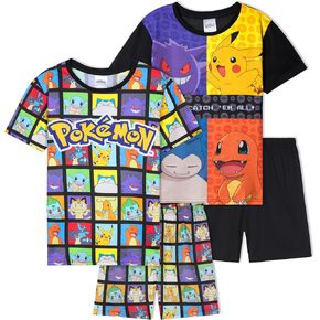 Pokemon Boys Pajamas for Kids Teens 2 Pack Short Sleeve T Shirt & Shorts, Pikachu PJs Lounge Set Anime Gifts for Boys in Kuwait